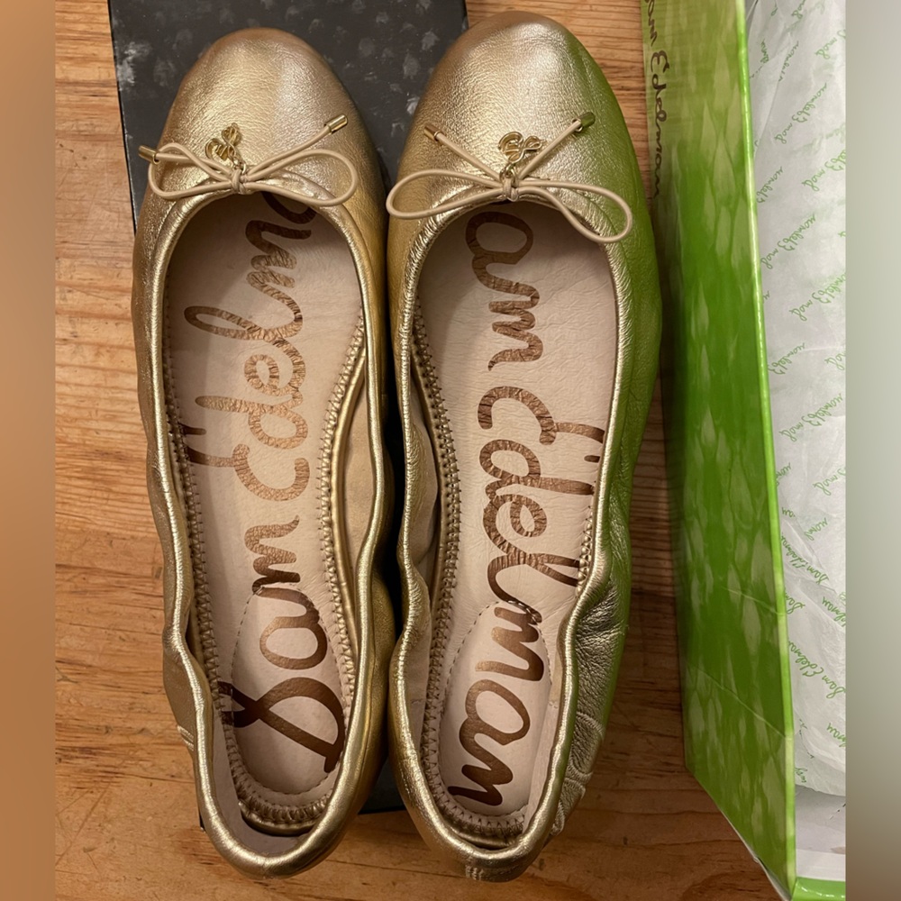 Sam Edelman Felicia Gold Leather Ballet Flats